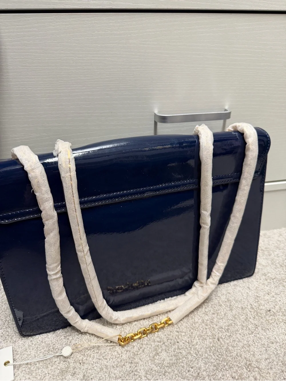 Tory Burch Patent Leather Shoulder Bag in Deep Navy with Gold Hardware